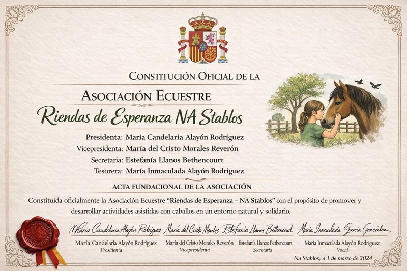 Acta fundacional de la Asociación Ecuestre Riendas de Esperanza NA Stablos